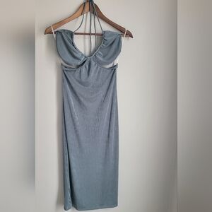 Alice Elle Womens 10 Liquid Knit Sage Green Dress Prom Slinky Sexy Cut Outs